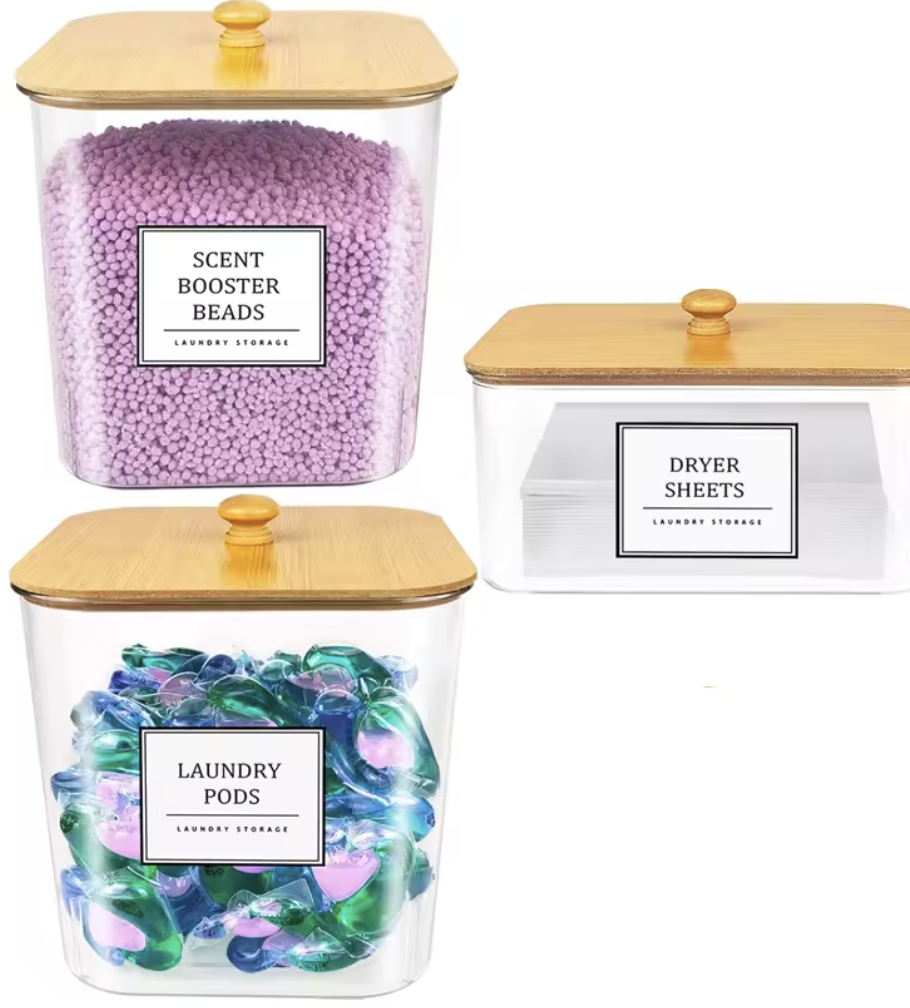 BinWorksHome 3-Pack Laundry Pods & Detergent Storage Containers (Bamboo Lids) - Image 2