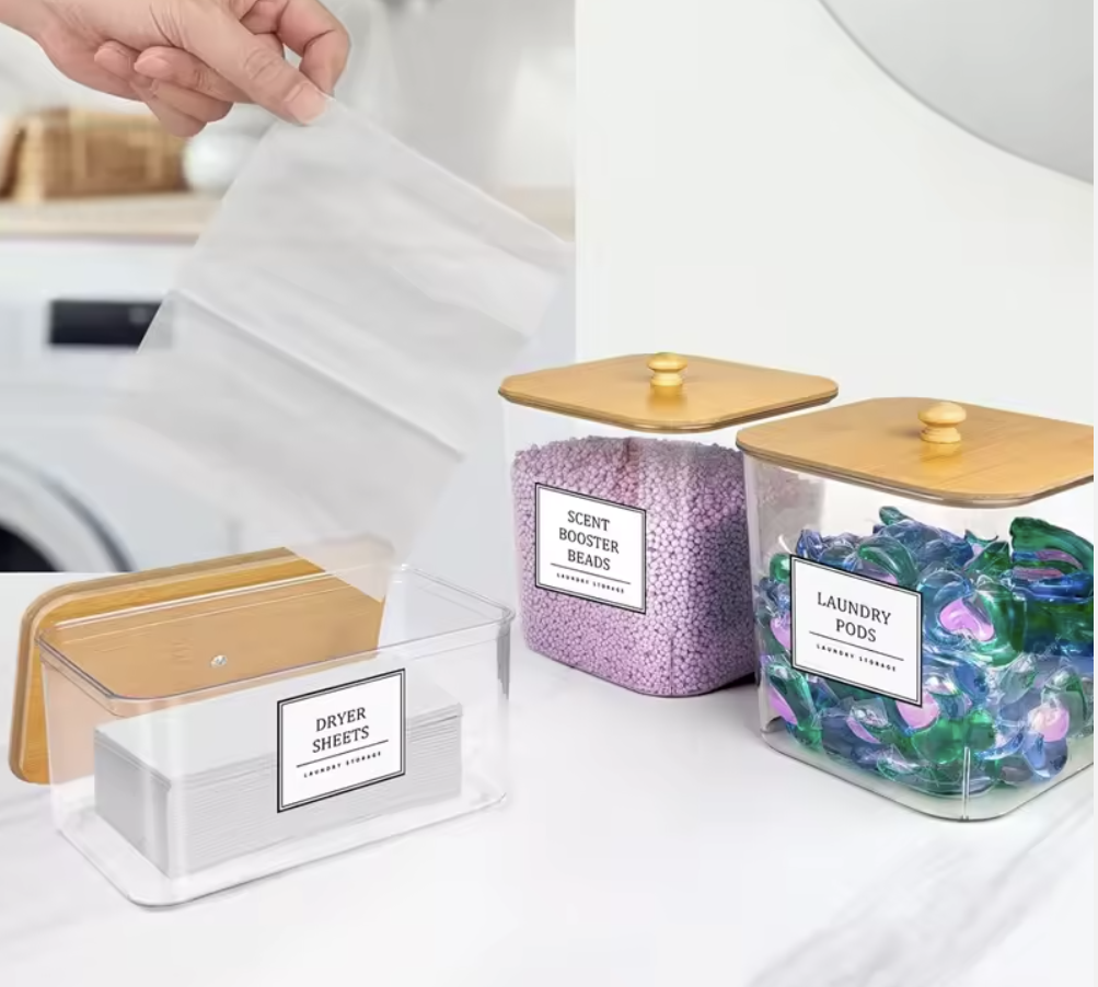 BinWorksHome 3-Pack Laundry Pods & Detergent Storage Containers (Bamboo Lids)